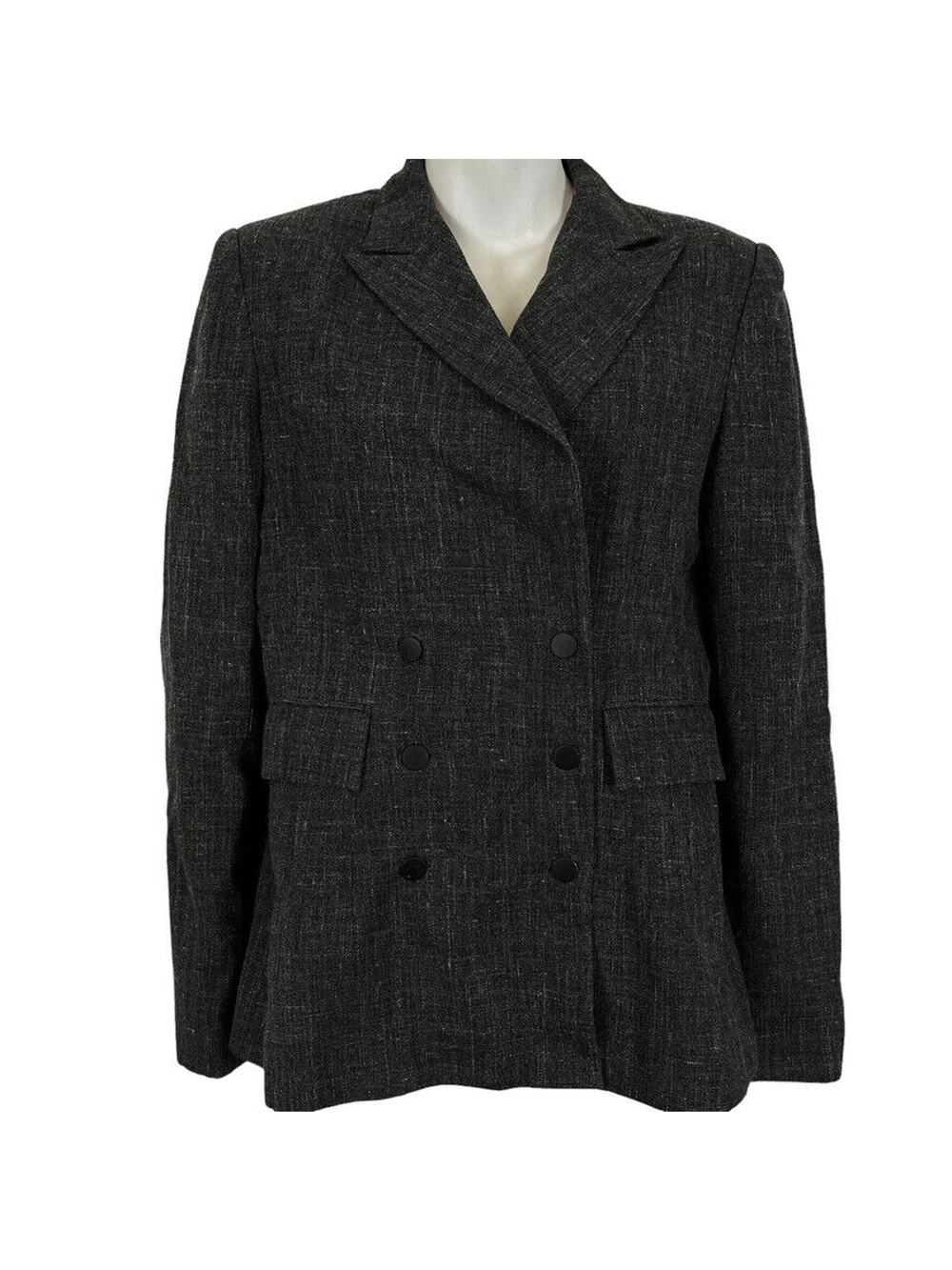 Lyn Devon Womens Charcoal Gray Double Breast USA Made Suit Jacket Blazer sz 4